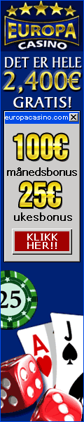 Europa Casino med store m�neds- og ukesbonuser. Dette er et topp Playtech casino som vi virkelig anbefaler. Her l�nner det seg � v�re lojal.