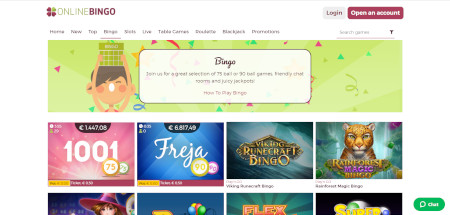 Skjermbilde fra den tidligere testen av Online Bingo