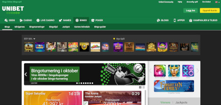 Skjermbilde fra den tidligere testen av Unibet Bingo