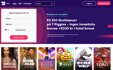 skjermbilde 21.com nettkasino