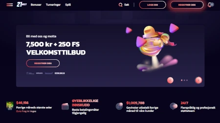 Skjermbilde av 21Bit Casino fra NCGs gjennomgang