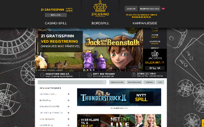 Arkivert skjermbilde av 21Casino fra NCGs gjennomgang