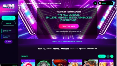 Skjermbilde av Buumi Casino fra NCGs gjennomgang