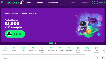 Skjermbilde av CasinoRocket fra NCGs gjennomgang