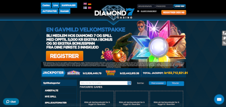 Skjermbilde av Diamond 7 Casino fra NCGs gjennomgang