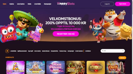 Skjermbilde av HappySlots Casino fra NCGs gjennomgang