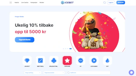 Skjermbilde av Icebet Casino fra NCGs gjennomgang