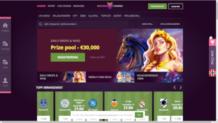 Skjermbilde av Malina Casino fra NCGs gjennomgang