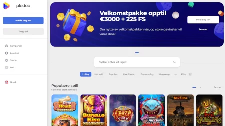 Skjermbilde av Pledoo Casino fra NCGs gjennomgang
