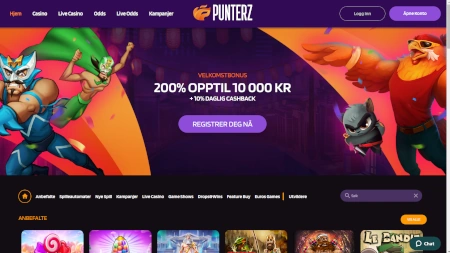 Skjermbilde av Punterz Casino fra NCGs gjennomgang