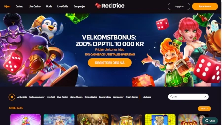 Skjermbilde av Red Dice Casino fra NCGs gjennomgang