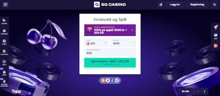 Skjermbilde av SG Casino fra NCGs gjennomgang