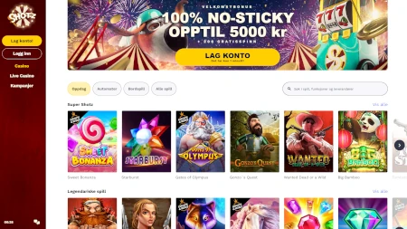 Skjermbilde av Shotz Casino fra NCGs gjennomgang