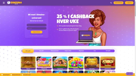 Skjermbilde av Simsino Casino fra NCGs gjennomgang