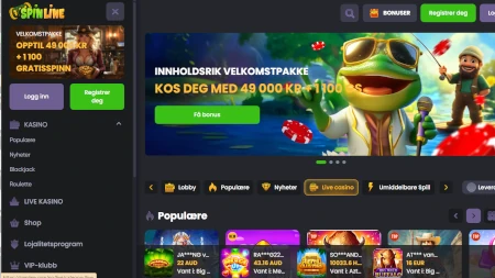 Skjermbilde av Spinline Casino fra NCGs gjennomgang
