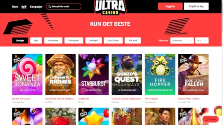 Skjermbilde av Ultra Casino fra NCGs gjennomgang