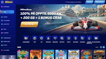 Skjermbilde av Wonaco Casino fra NCGs gjennomgang