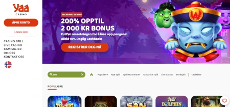 Skjermbilde av Yaa Casino fra NCGs gjennomgang